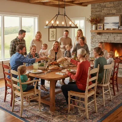 Castlery Seb Extendable Dining Table set in a warm, rustic farmhouse dining room, ready for a large family meal