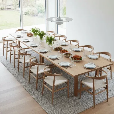 Skovby #26 Extendable Wooden Dining Table, minimalist design, extended for a large family gathering
